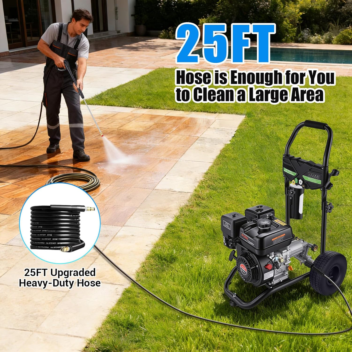 4200PSI Pressure Washer 4.0GPM Gas Power Washer 212CC Gas Powered Washing Machine Commercial High Pressure Washer with 25ft Hose&5 Nozzles for Patio Garden Yard (Dark Black with 25ft Hose)