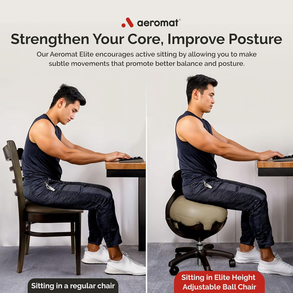 Aeromat Elite Yoga Ball Chair for Office & Home 250lbs Cap – Ergonomic Balance Ball Desk Chair w/Lockable Wheels,Adjustable Height, Anti-Burst Removable Ball, Back Support for Posture & Core Relief