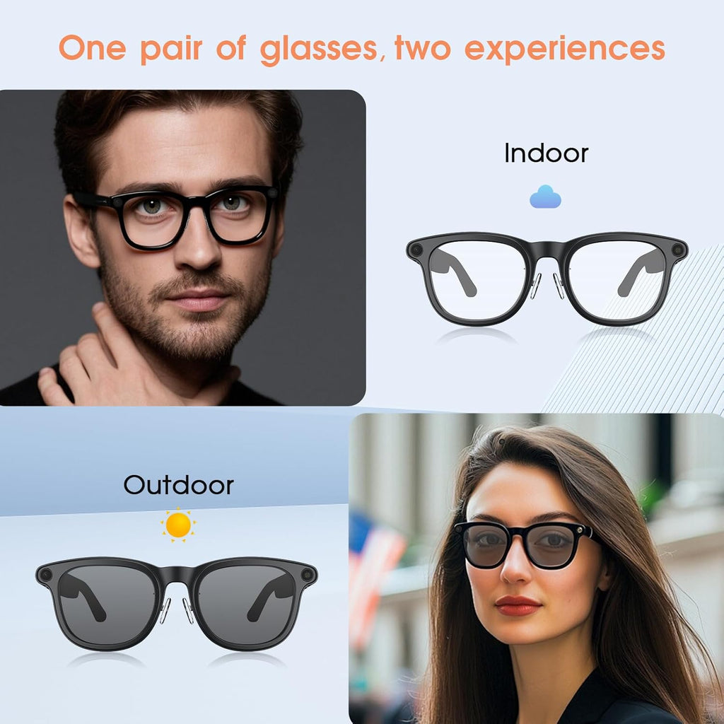 2026 AI Smart Glasses with Camera, 8MP Action Camera & 4K Video Recording Glasses with 3600mAh Charging Case, Photochromic Sunglasses, EIS Stabilization,Bluetooth Glasses for Men Women Cycling Working
