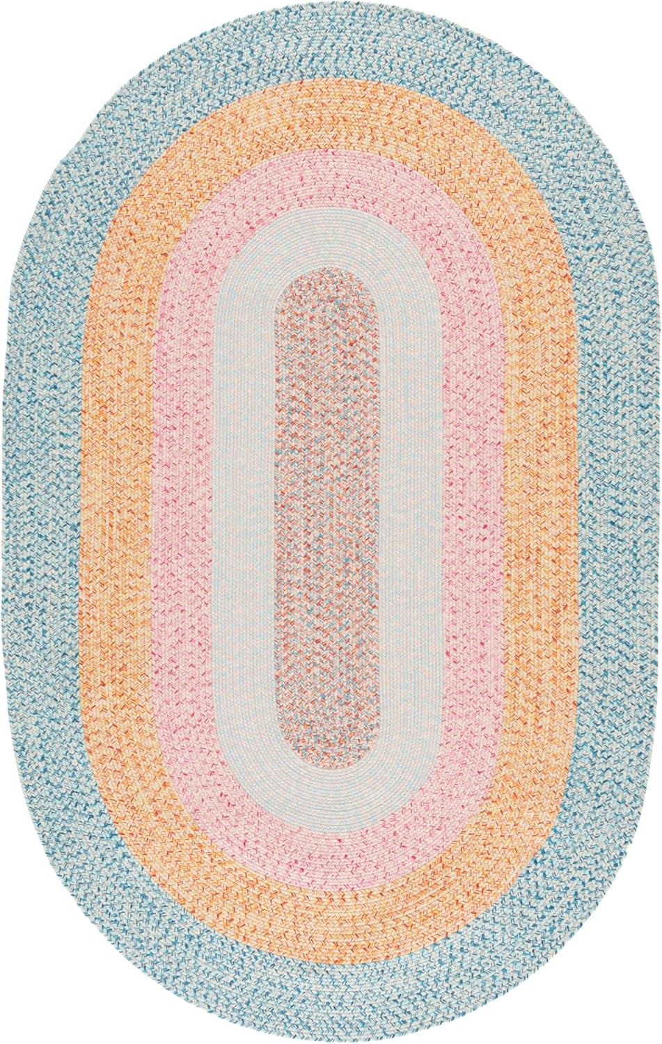 SAFAVIEH Washable Rug Outdoor Braided Collection - 6' x 9' Oval, Aqua & Pink, Handmade & Reversible, Non-Shedding & Easy to Clean, Ideal for Patio, Backyard, Mudroom (BRD318J)