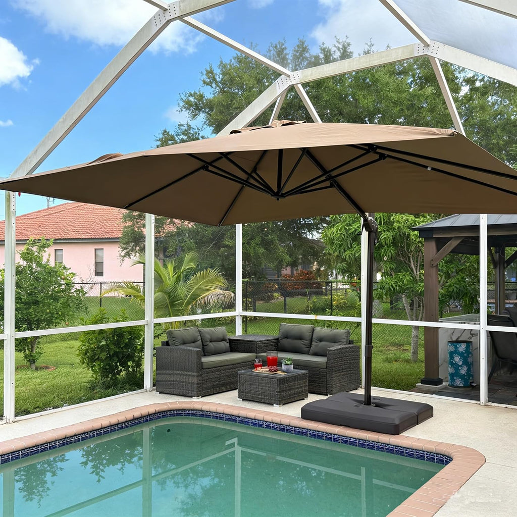 PURPLE LEAF 10' X 13' Patio Cantilever Umbrella Rectangle Umbrella Outdoor with Aluminum Offset Antique Bronze Hanging and 360° Rotation for Pool Garden Deck Patio, Taupe