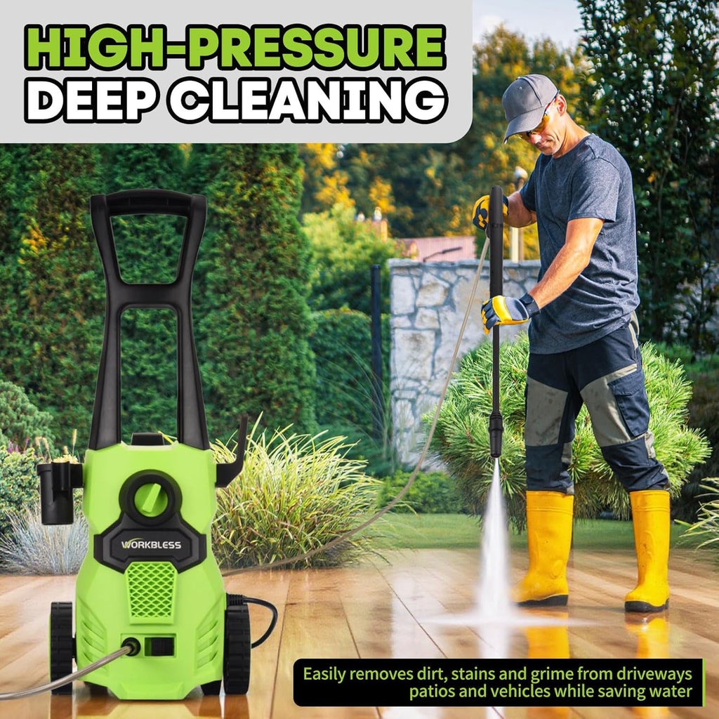 Electric Pressure Washer, w/23ft Hose & 18ft Cord, Angle-Adjustable Nozzle, Foam Cannon, Power Washer for Car, Driveway, Patio, Fence, House Cleaning