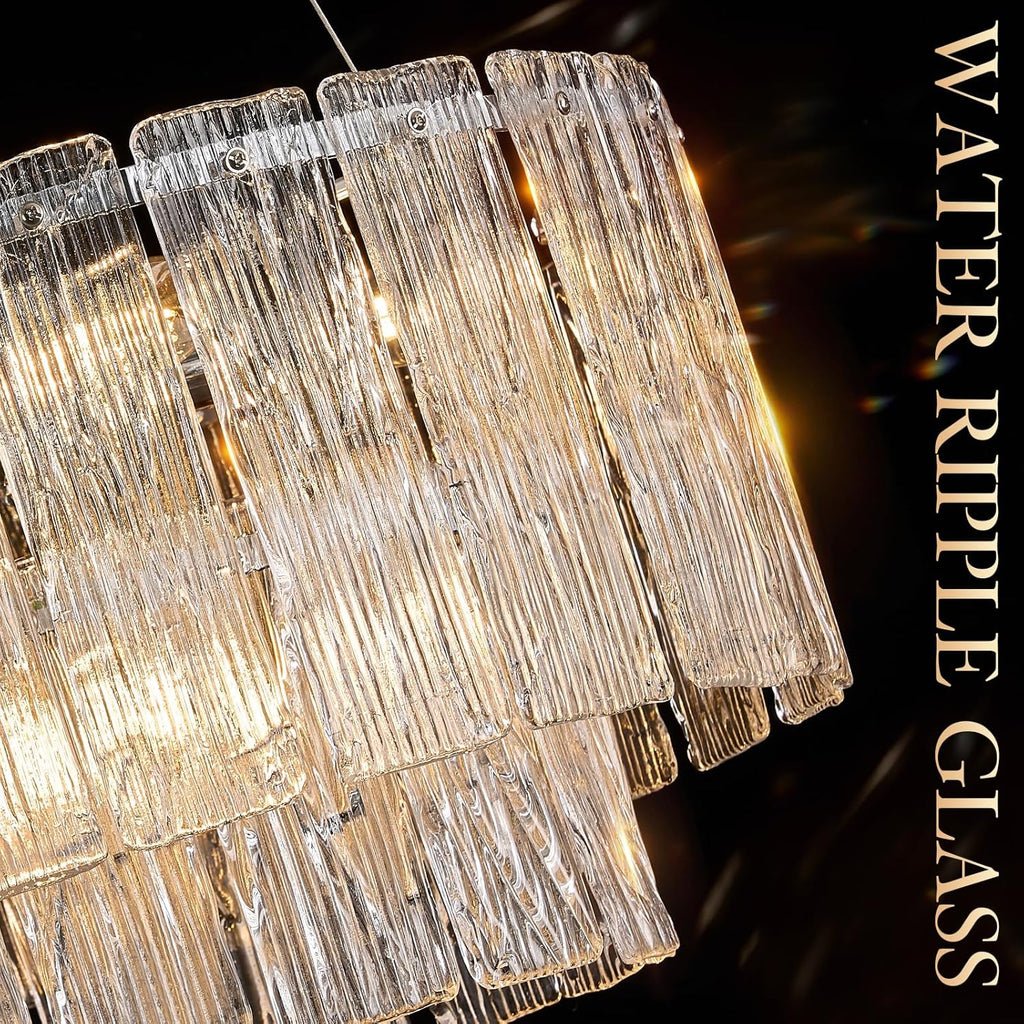 Modern Chrome Chandeliers, 20” 7-Light Crystal Glass Ceiling Pendant Light Fixtures Luxury Round Chandelier 2 Tiers Hanging Lighting for Dining Room Foyer Living Room Bedroom