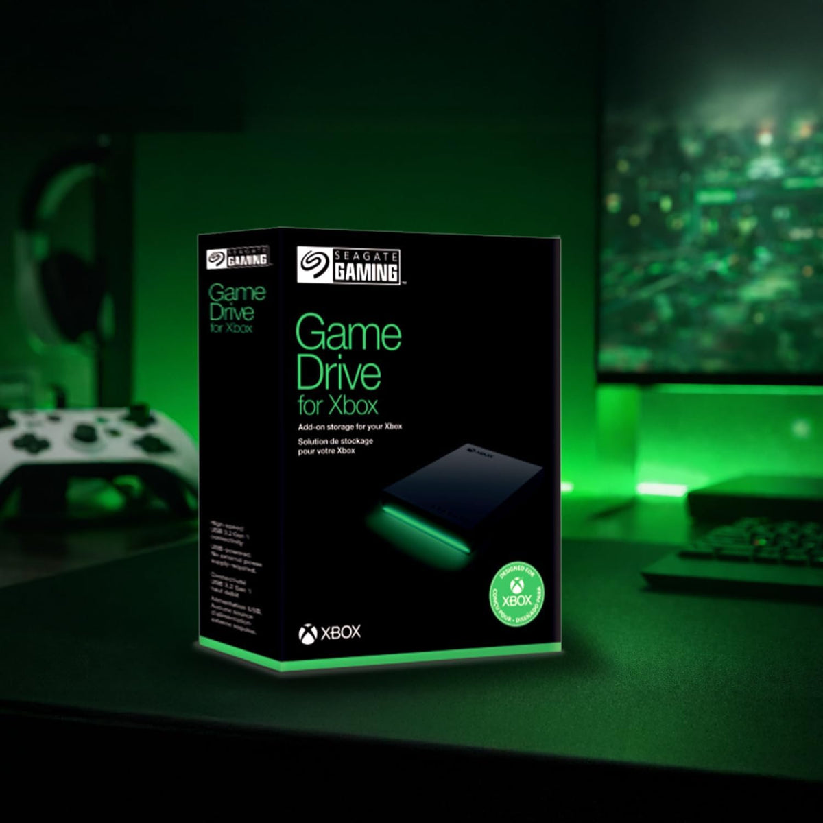 Seagate Game Drive for Xbox 2 TB External Hard Drive Portable HDD - USB 3.2 Gen 1, Black with built-in green LED bar, Xbox Certified, 3 year Rescue Services (STKX2000400)