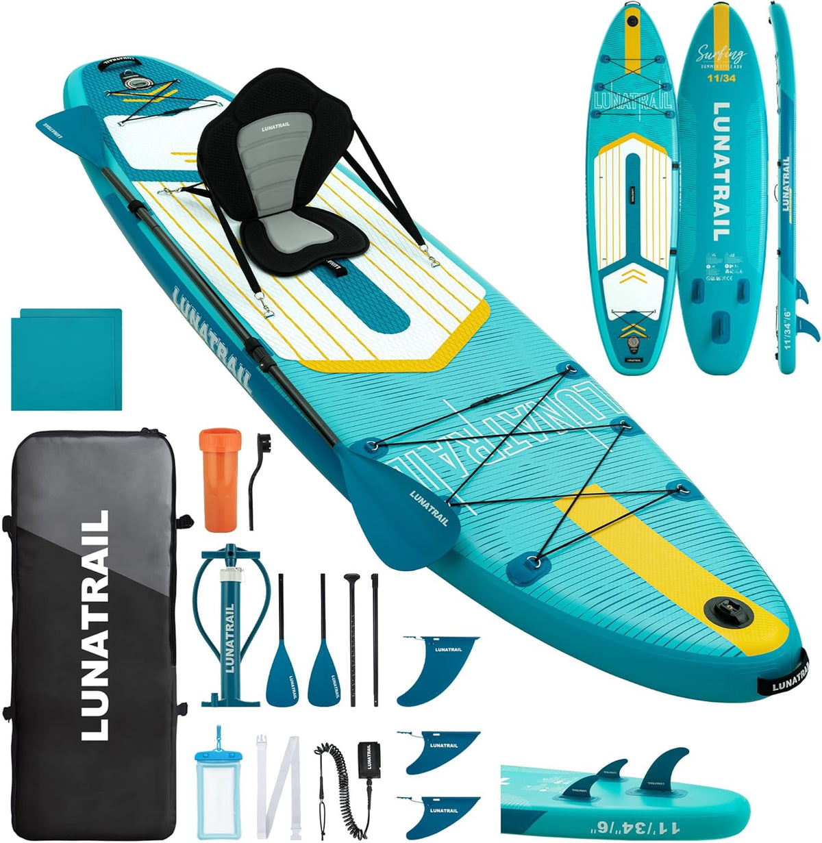 【11'×34"】 Extra Long/Extra Wide Premium Inflatable Stand Up Paddle Board (SUP) – Portable & Lightweight for Yoga, Surfing, Family Fun | Complete Kit with Paddle, Pump, Bag | Durable Design