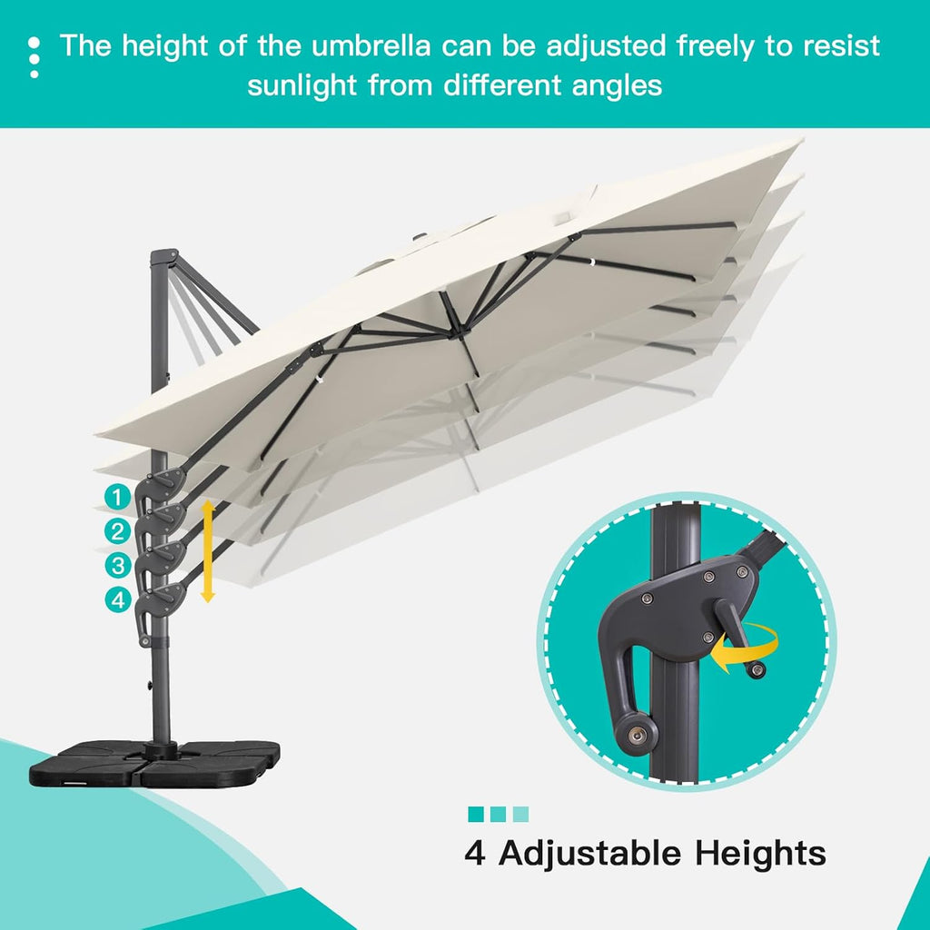 Sunnyglade 10x13Ft Cantilever Patio Umbrella Rectangular Deluxe Offset 360°Rotation & Integrated Tilting System Hanging Umbrella for Market Garden Deck Pool Backyard Patio (Beige, 10 x 13 ft)