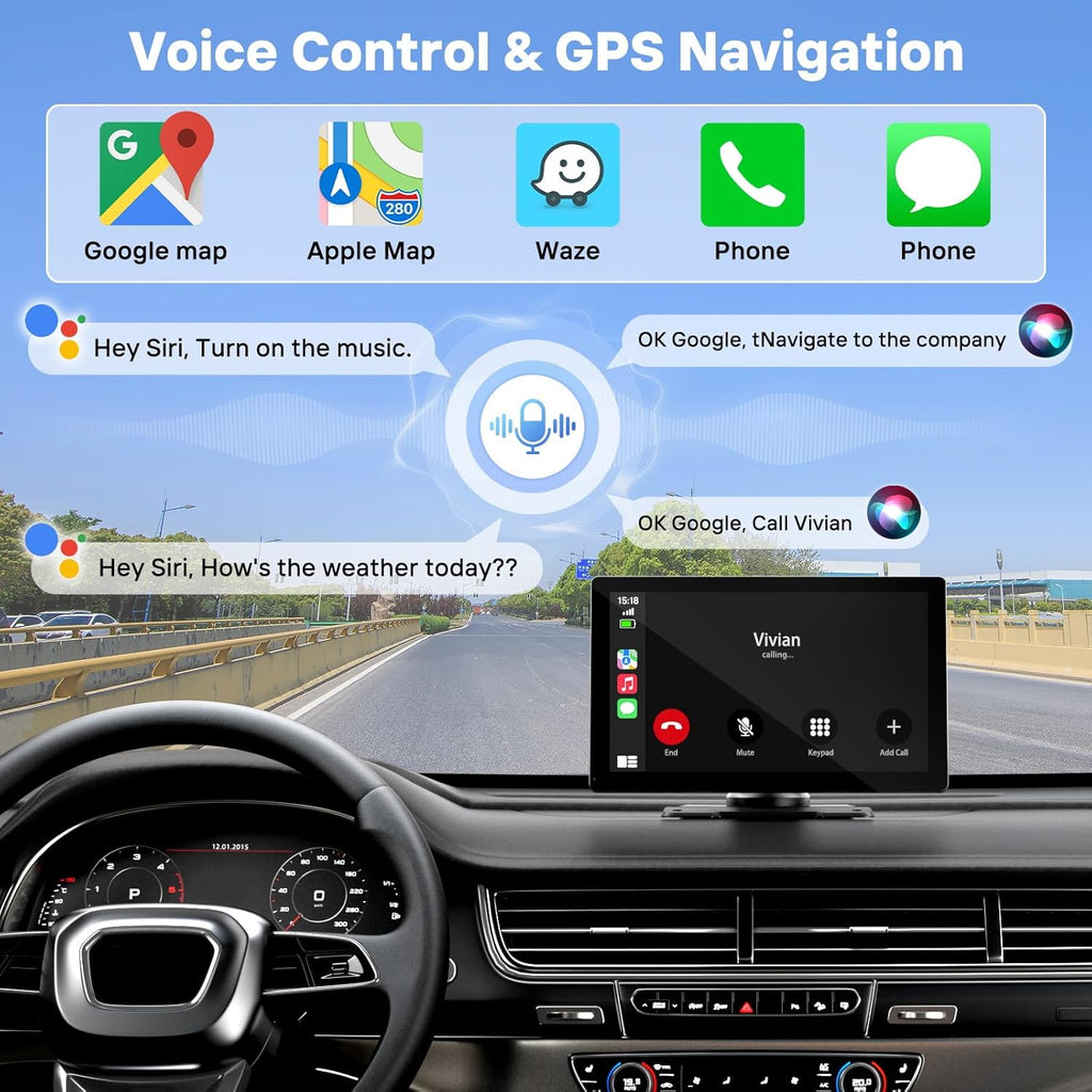 9" Wireless Apple Carplay Screen for Car with 4K Dash Cam, Portable Apple Carplay & Android Auto with 1080p Backup Camera DVR, Voice Control/GPS Navigation/Mirror Link/BT