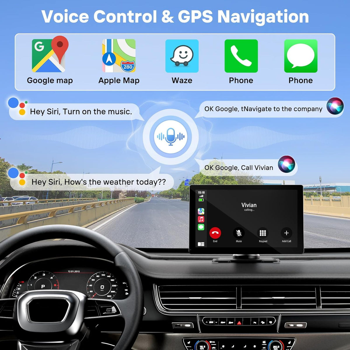 9" Wireless Apple Carplay Screen for Car with 4K Dash Cam, Portable Apple Carplay & Android Auto with 1080p Backup Camera DVR, Voice Control/GPS Navigation/Mirror Link/BT