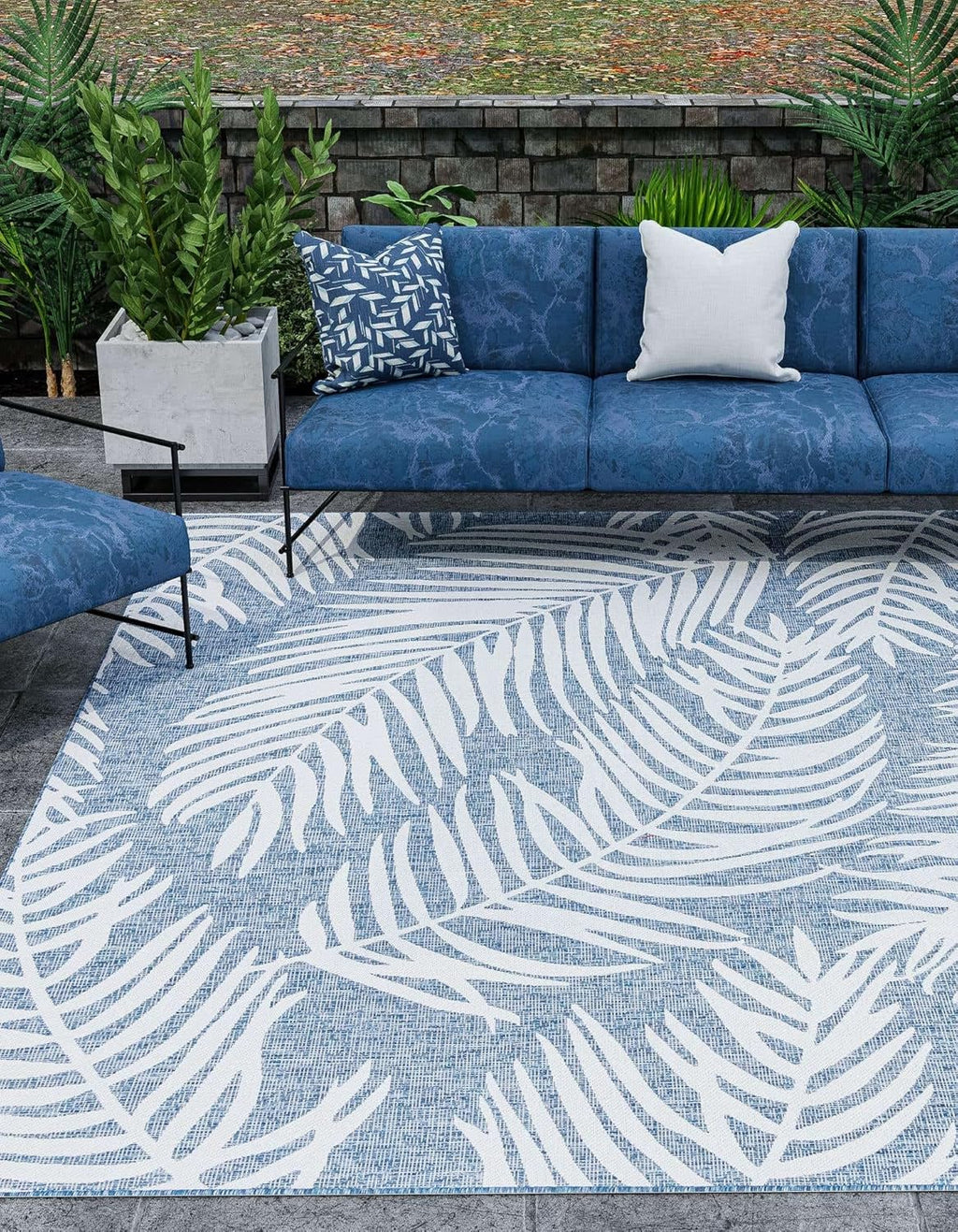 Unique Loom Outdoor Botanical Collection Area Rug - Palm (10' Square Blue/Navy Blue)