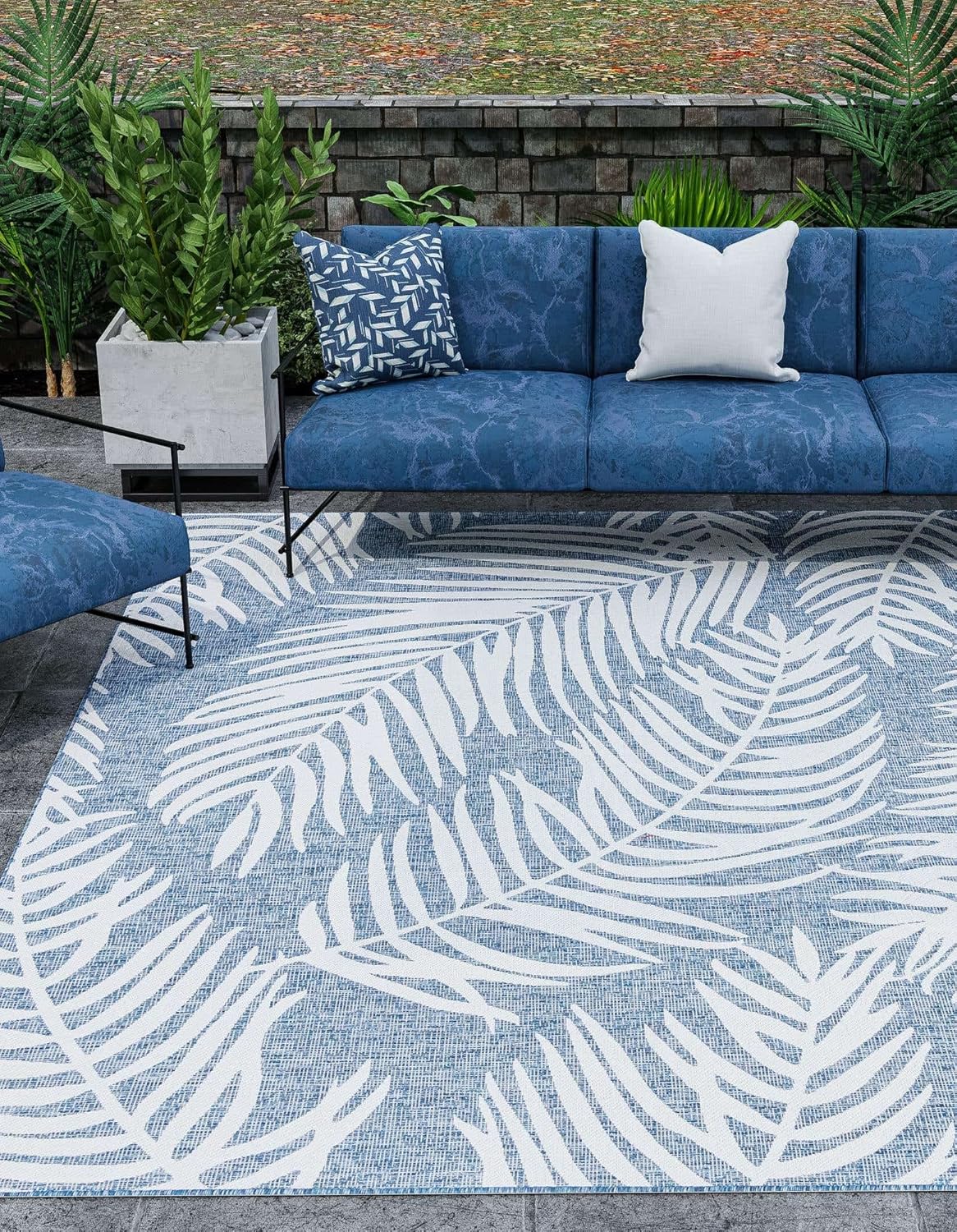 Unique Loom Outdoor Botanical Collection Area Rug - Palm (10' Square Blue/Navy Blue)