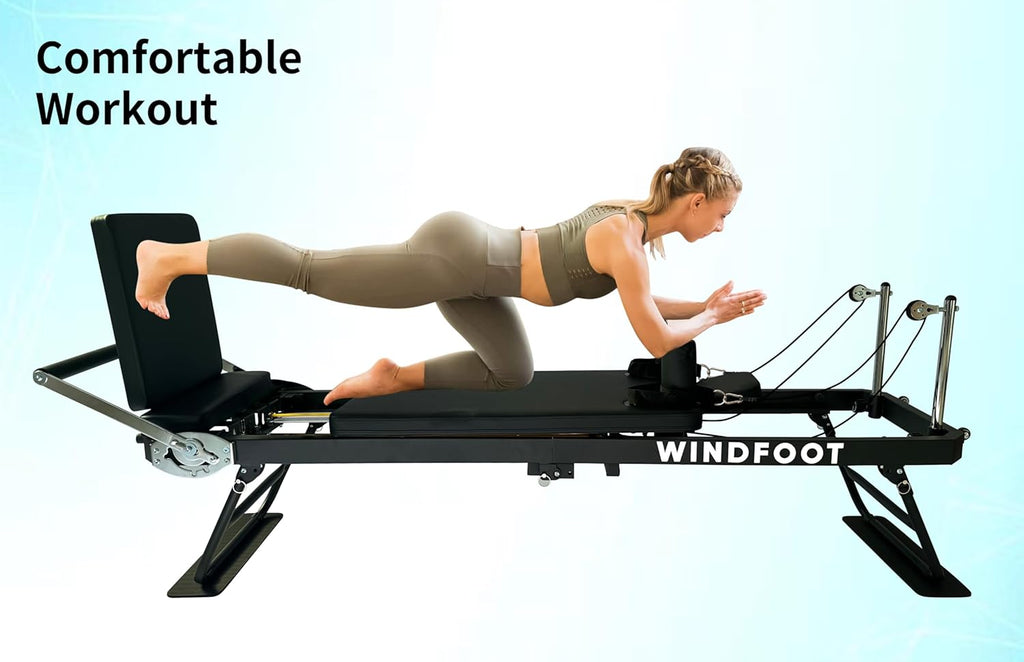 Pilates Reformer Machine Equipment with Springs & Cords for Home Workout, Foldable Pilates Equipment with Jump Board for All Level Users