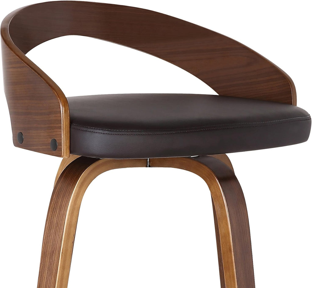 Armen Living Sonia 26" Counter Height Swivel Brown Faux Leather and Walnut Wood Bar Stool - Set of 2
