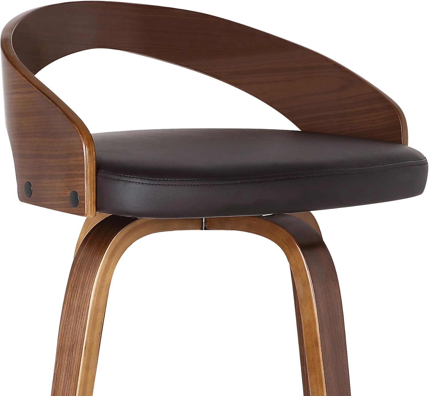 Armen Living Sonia 26" Counter Height Swivel Brown Faux Leather and Walnut Wood Bar Stool - Set of 2