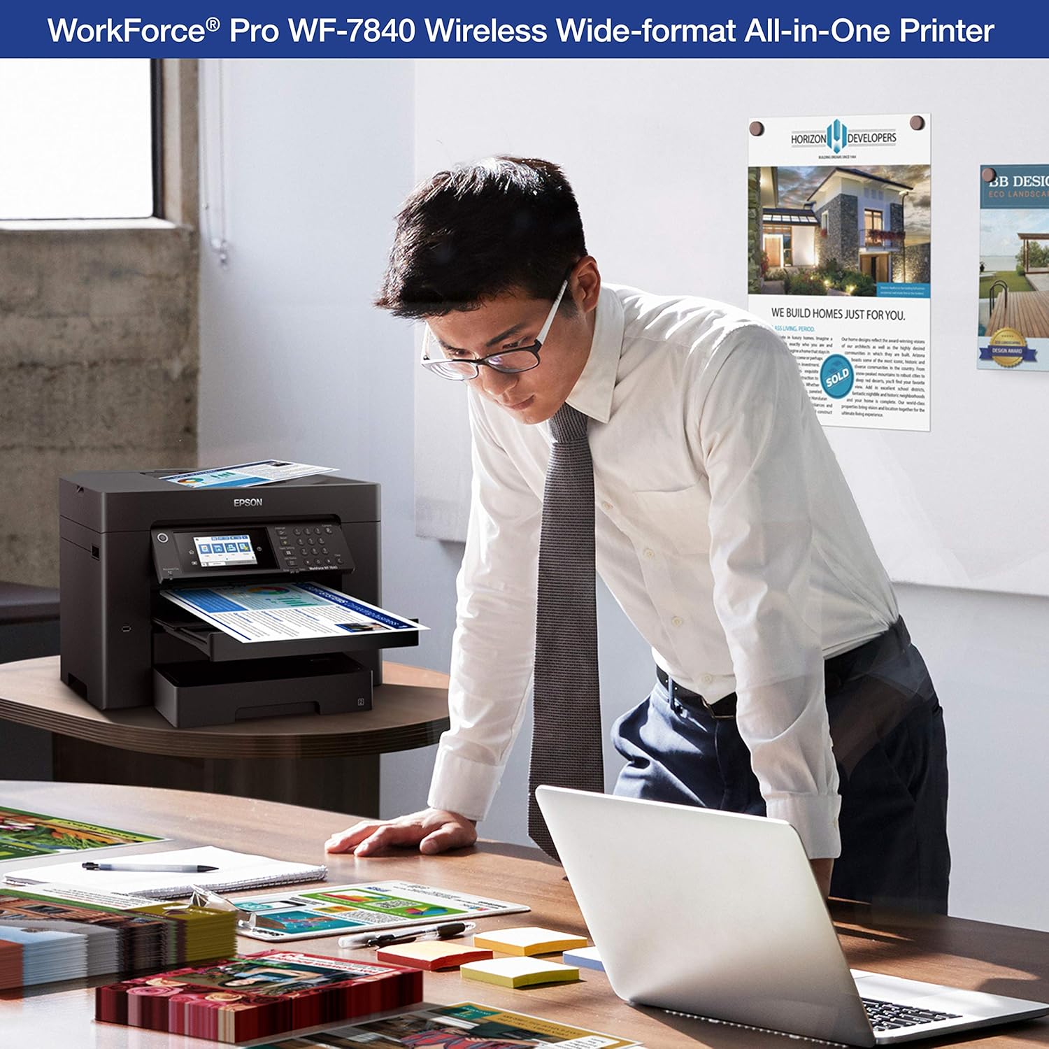 Epson Workforce Pro WF-7840 Wireless All-in-One Wide-Format Printer with Auto 2-Sided Print up to 13" x 19", Copy, Scan and Fax, 50-Page ADF, 500-sheet Paper Capacity, 4.3" Screen