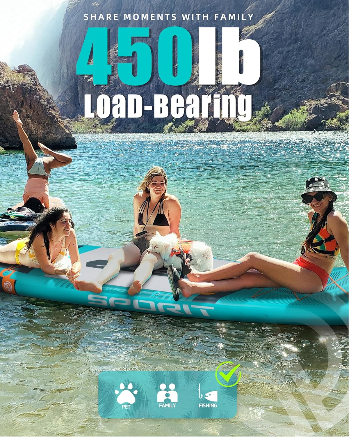 11'6" x 35" Extra Wide Inflatable Paddle Board for Adults, 450 lb Capacity Wide Stable Stand Up Paddle Board, 2–3 Person SUP, Heavy Duty 22 PSI, US Fin, Kayak D Rings, Large Stable Paddleboard