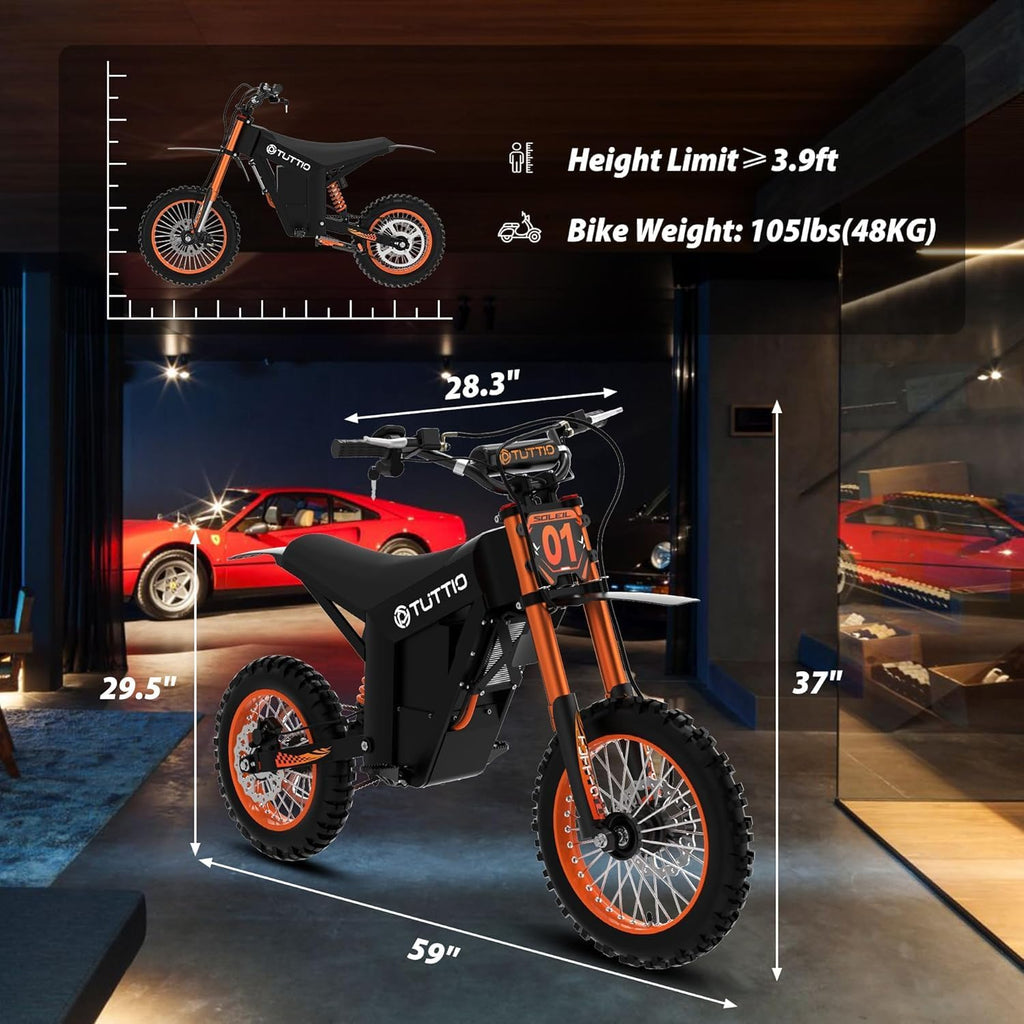 Tuttio Soleil01 Electric-Dirt-Bike for Teens Adults, 14"/12" Fat Tire 2000W 37MPH Electric-Motorcycle with 48V 21AH Battery Ebike 200NM Hydraulic Brakes Mountain Off-Road EBike