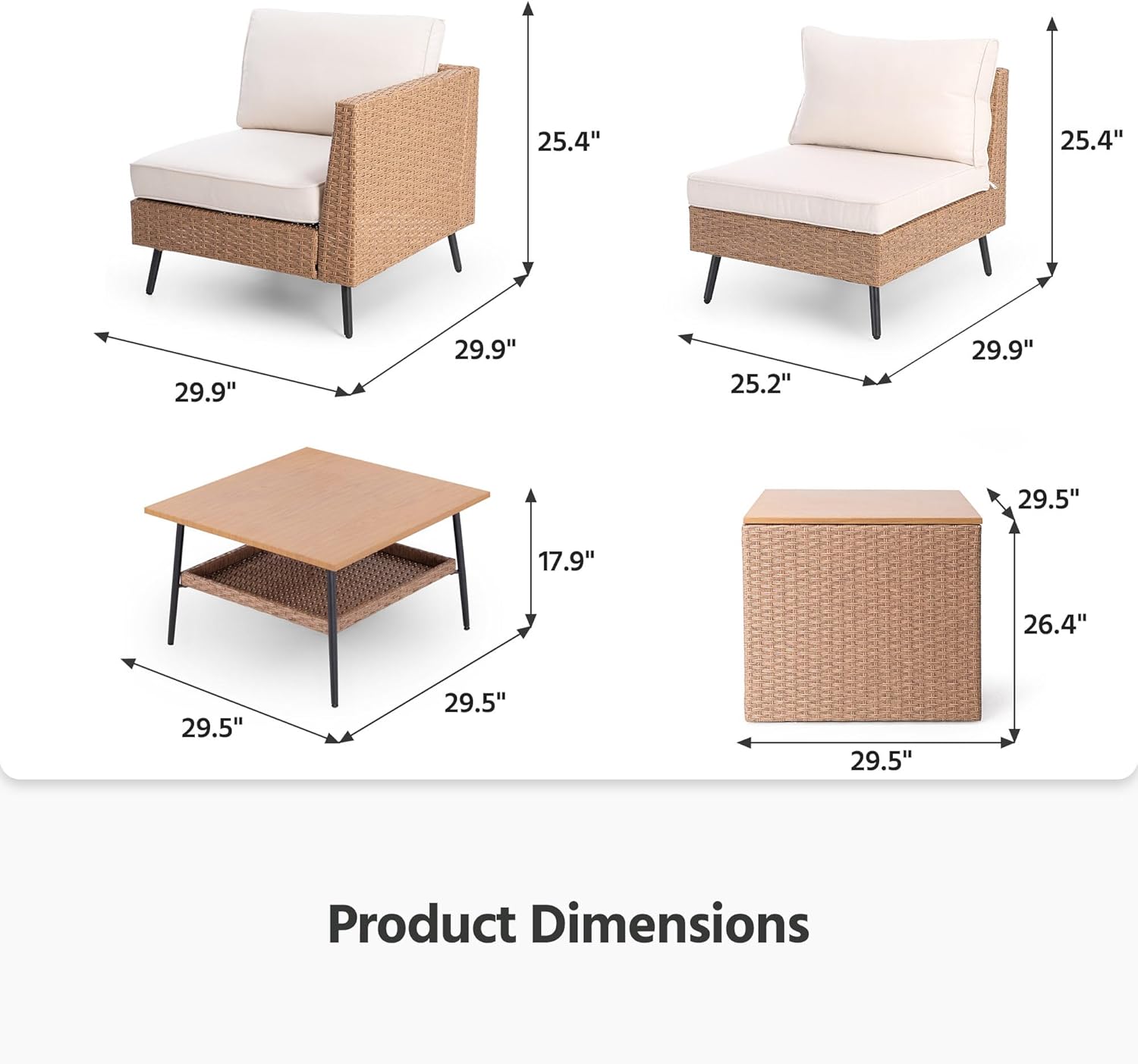 LAUSAINT HOME 6 Pieces Outdoor Patio Furniture Sets, Rattan Conversation Sectional Set with Cushions and Storage Box, Patio Sofa with Outdoor Table