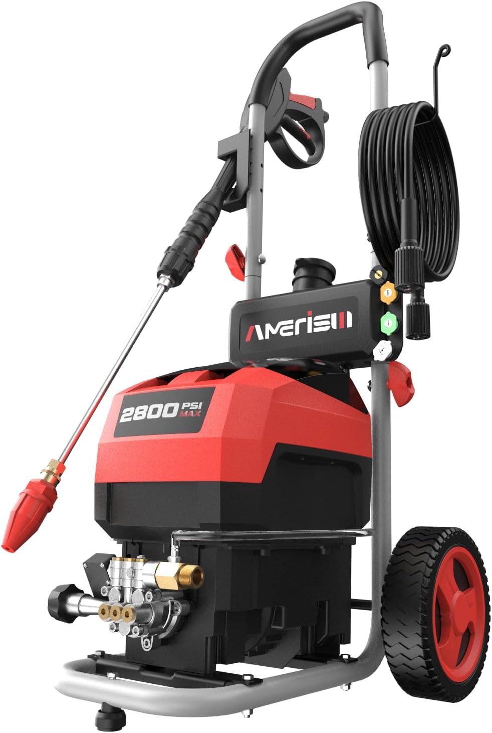 AMERISUN Electric Pressure Washer, 2800 Max PSI and 2.0 GPM, Power Washer with Onboard Soap Tank, Spray Gun and 25 FT Hose, 5 Nozzle Set (1 Turbo), for Cars/Driveways/Patios/Furniture/Deck