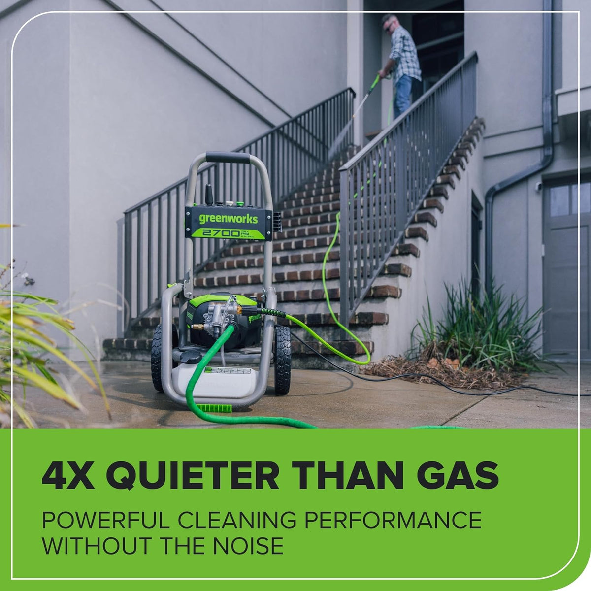 Greenworks Pro Brushless 2700 PSI (CSA Certified) 2.3 GPM Max / 1.2 GPM Electric Pressure Washer (Foldable Handles, Rugged Steel Frame, 25 FT Hose, 35 FT GFCI Power Cord)