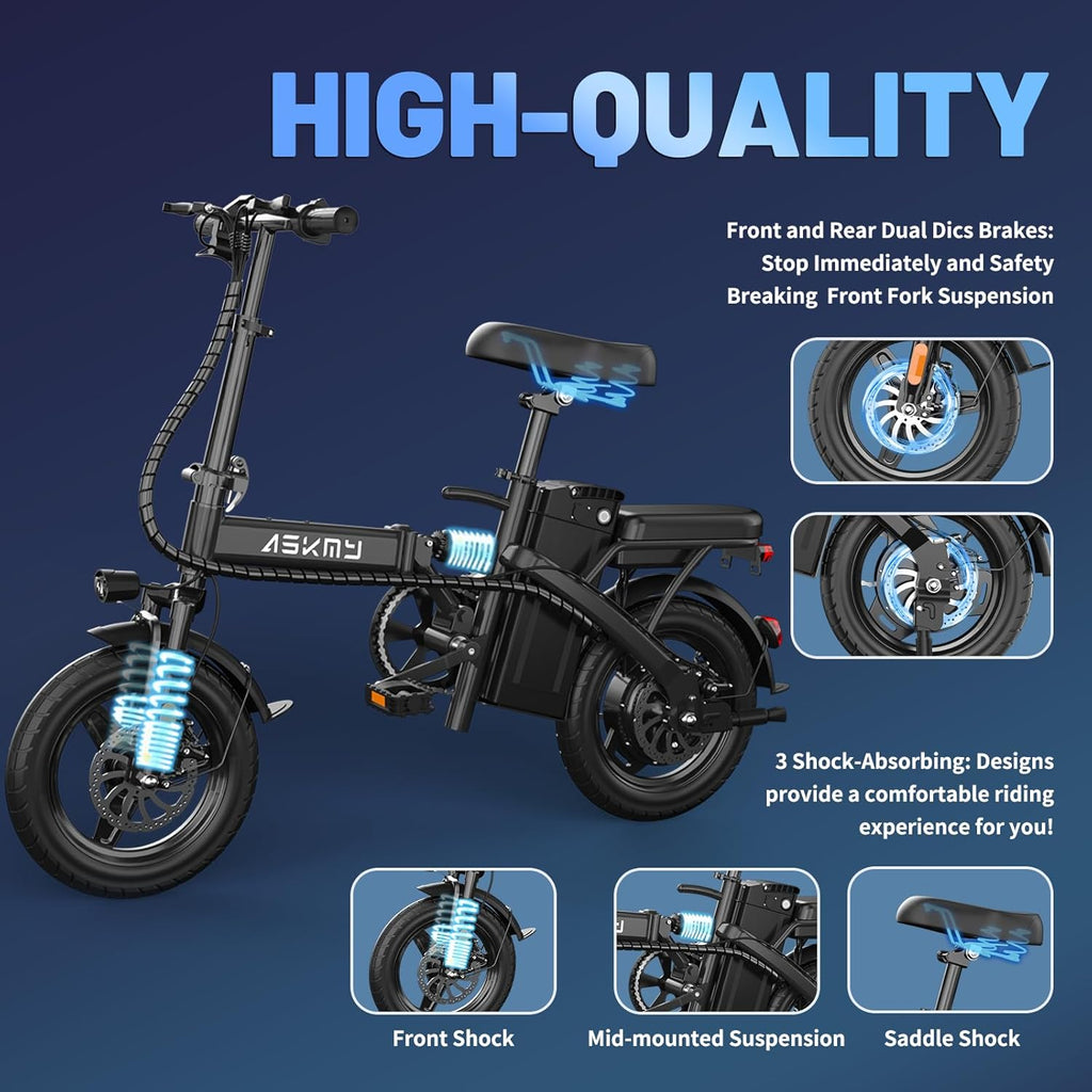 Foldable Electric Bike for Adults and Teens, 740W Peak Motor Ebike with 48V 10AH/20AH Removable Battery, 30-60 Miles PAS Range, 14" Folding Mini E-Bike, 20MPH Electric Bicycle for Daily Commuting