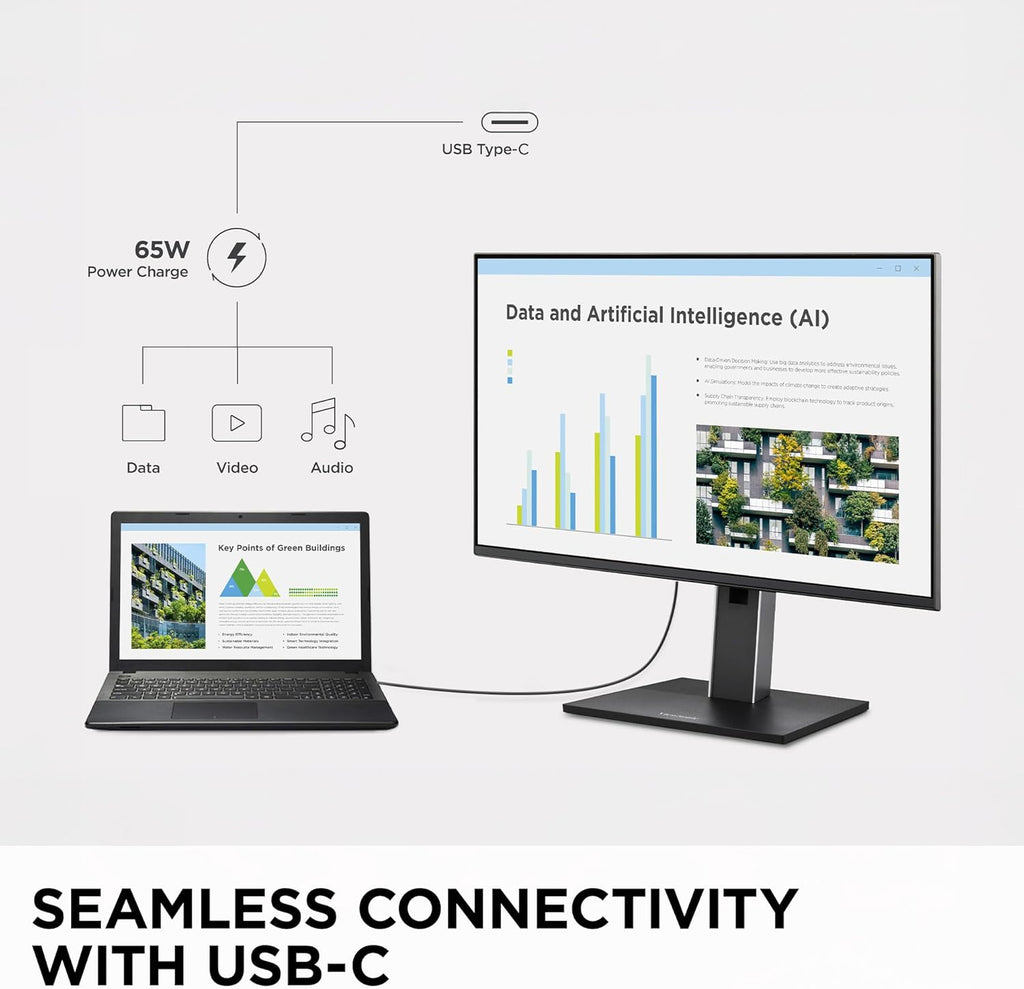 ViewSonic VG2452 24 Inch IPS 1080p Ergonomic Monitor with Tilt, Swivel, Pivot, Height Adjust, 100Hz, USB Hub, HDMI, DisplayPort, and 65W USB C Inputs (Renewed)