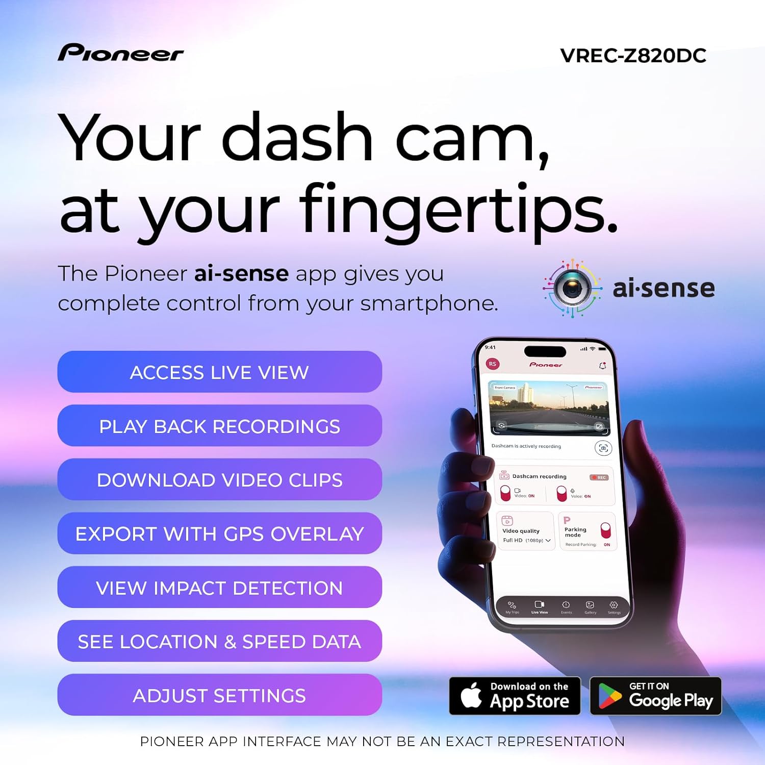 Pioneer VREC-Z820DC Dual Dash Cam Front and Rear Car Camera - Premium 4K Camera, AI-ISP Starvis Night Vision, 139 Degree Wide Lens, ADAS Safety Alerts, Built in GPS, Impact Detection, 24/7 Coverage