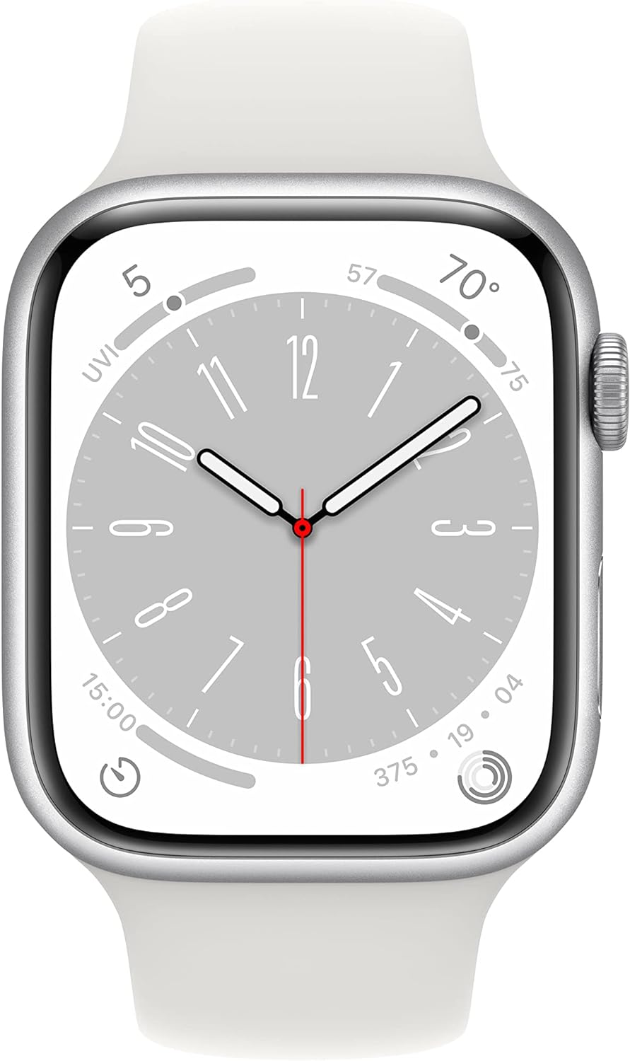 Apple Watch Series 8 GPS + Cellular 45mm Smart Watch w/Silver Aluminum Case with White Sport Band - S/M. Fitness Tracker, Blood Oxygen & ECG Apps, Always-On Retina Display, Water Resistant