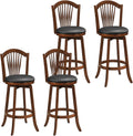 COSTWAY Swivel Bar Stools Set of 4, 31 Inch Bar Height Chairs with Backrests and Wood Frame, Upholstered Barstools for Kitchen Island and Dining Room (4,31 Inch)