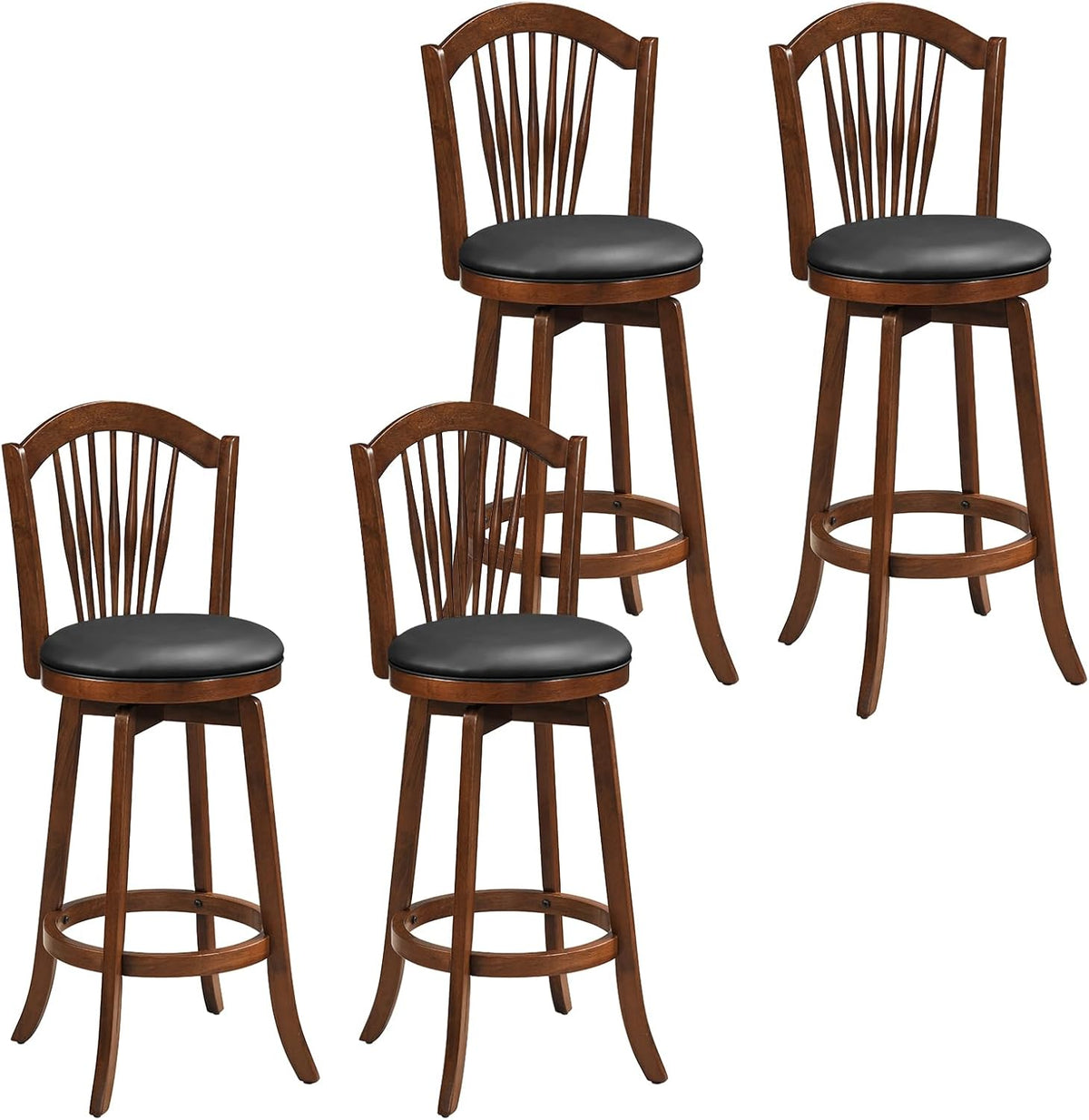 COSTWAY Swivel Bar Stools Set of 4, 31 Inch Bar Height Chairs with Backrests and Wood Frame, Upholstered Barstools for Kitchen Island and Dining Room (4,31 Inch)