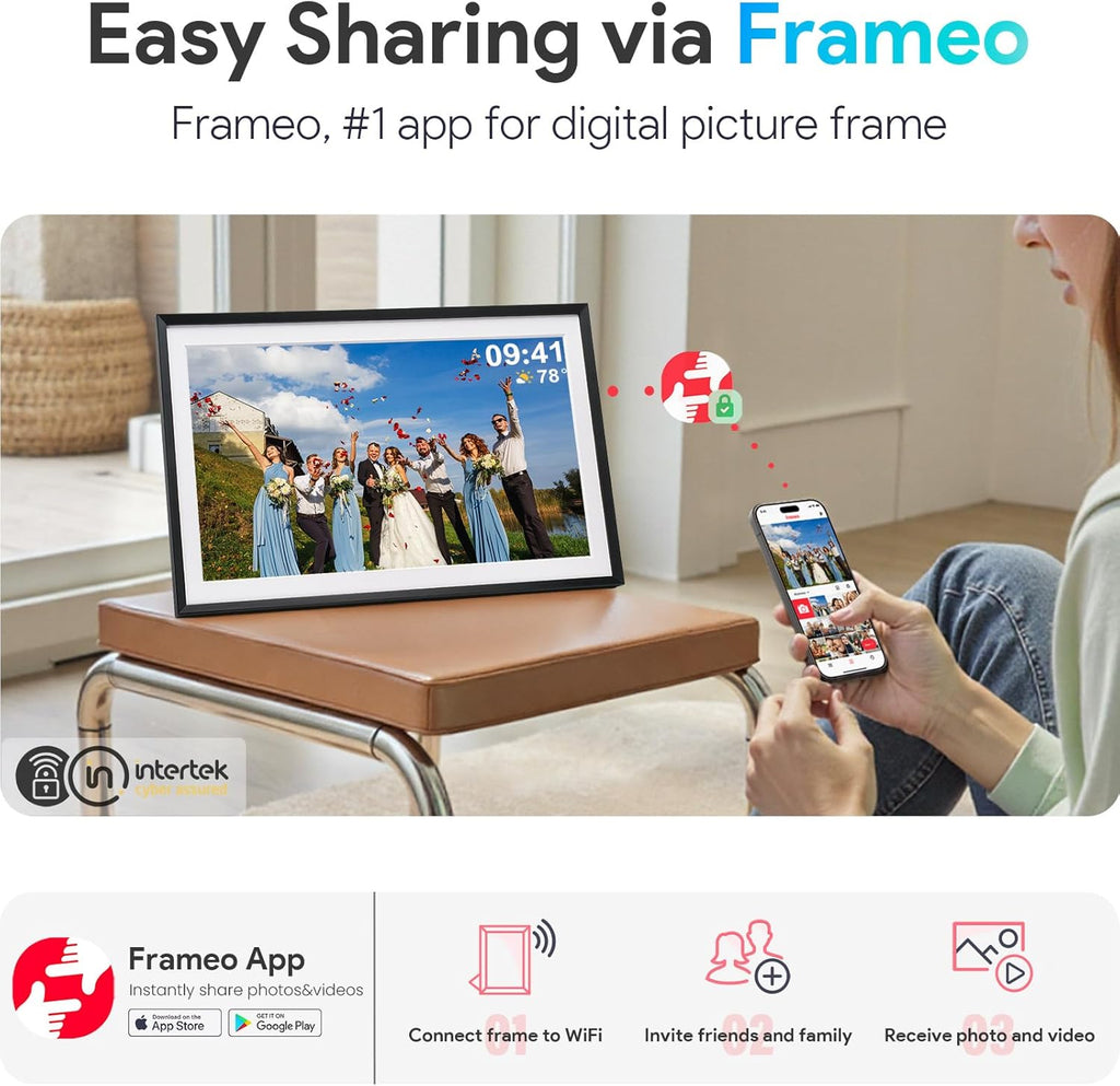 Skyrhyme 15.6'' Digital Picture Frame with 1920x1080 IPS Touch Screen, 32GB Frameo WiFi Digital Photo Frame, Share Photos/Videos and Send Best Wishes via Free App