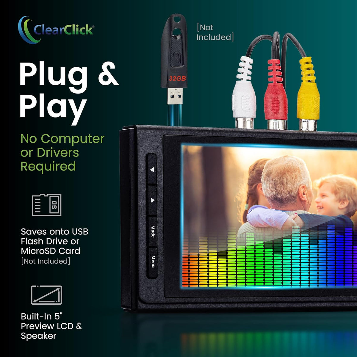 ClearClick Video to Digital Converter 3.0 (Third Generation) - Record Video & Audio from VCR's, VHS, AV, RCA, Hi8, Camcorder, DVD, Turntables, Cassette Tapes Requires Working VCR/Camcorder & Tapes