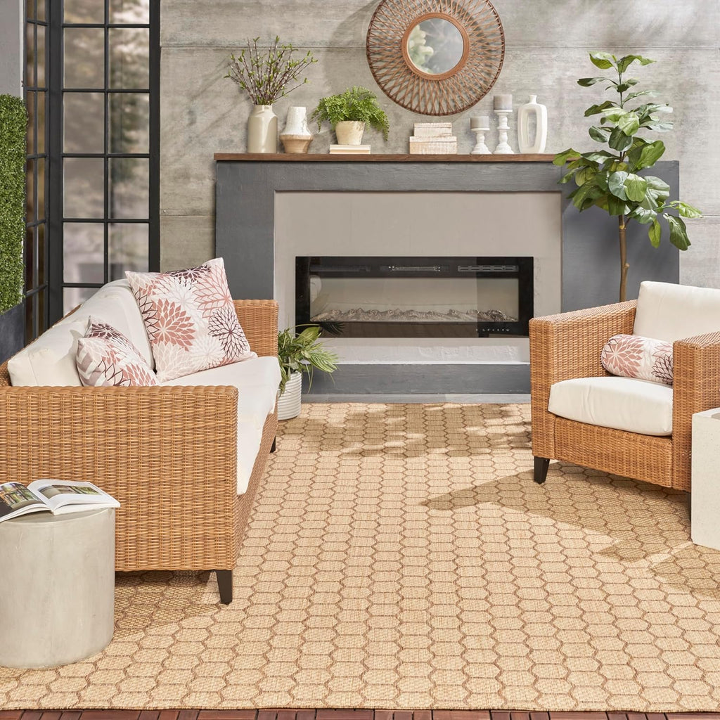Nourison Home Reversible Indoor Outdoor Natural 9' x 12' Area Rug - Easy Clean, Non Shedding, Bed Room, Living Room, Dining Room, Kitchen (9' x 12')