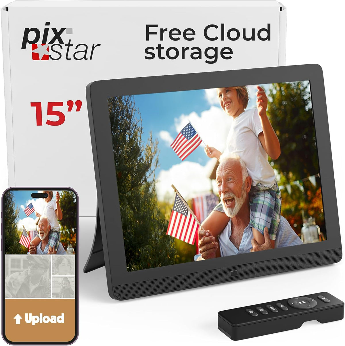 PixStar 15 inch Large Digital Frame WiFi | Free Unlimited Cloud | Share Videos and Photos by Email or App | Motion Sensor | Best USNews Digital Photo Frame 2024 | Large Electronic Picture Frame