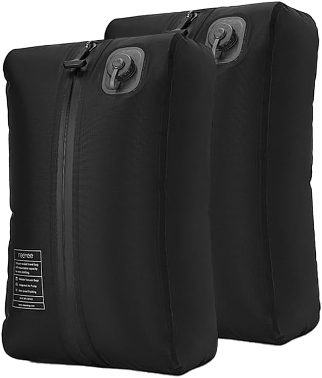 Reeyee Electric Vacuum Compression Bag, 20L Portable Travel Packing Cube with Built-in Pump, Type-C Rechargeable, Waterproof TPU, Saves 60% Space (2, Black)