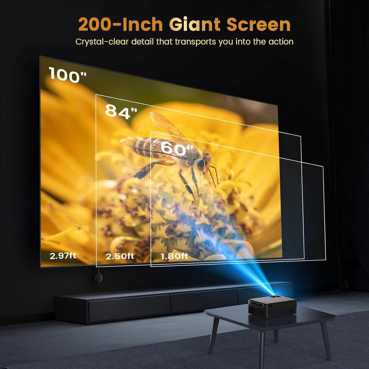 Projector with WiFi and Bluetooth, Native Full HD 1080P Bluetooth Mini Projector,4K Support,Video Projector for Home Theater, Compatible with Smartphone, HDMI, USB, AV, Fire Stick, PS5