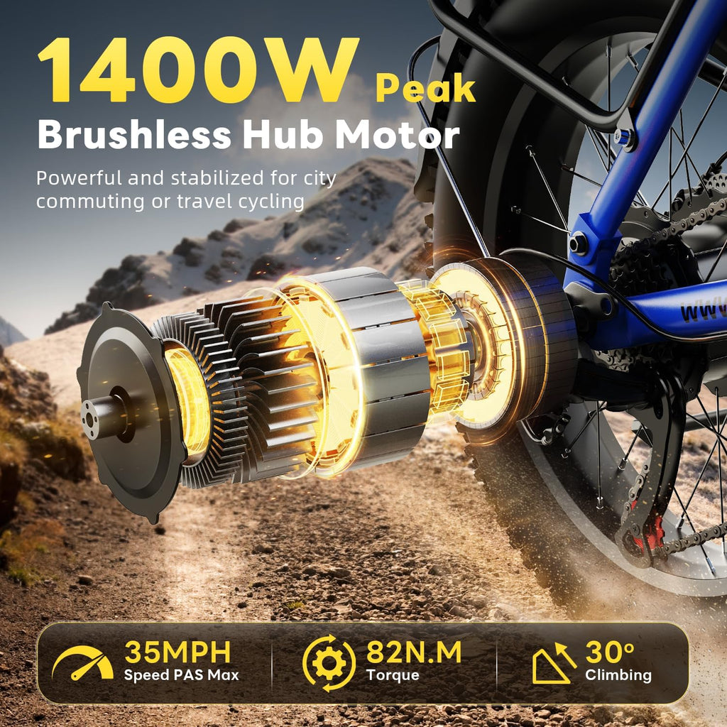 EUYBIKE Electric Bike for Adults 1400W Peak, 48V 20AH(960WH) Removable Battery, 20"x4" Fat Tire Full Suspension 80 Miles Range Step-Thru Hunting Ebike, 7-Speed Dual Brakes Electric Bicycle