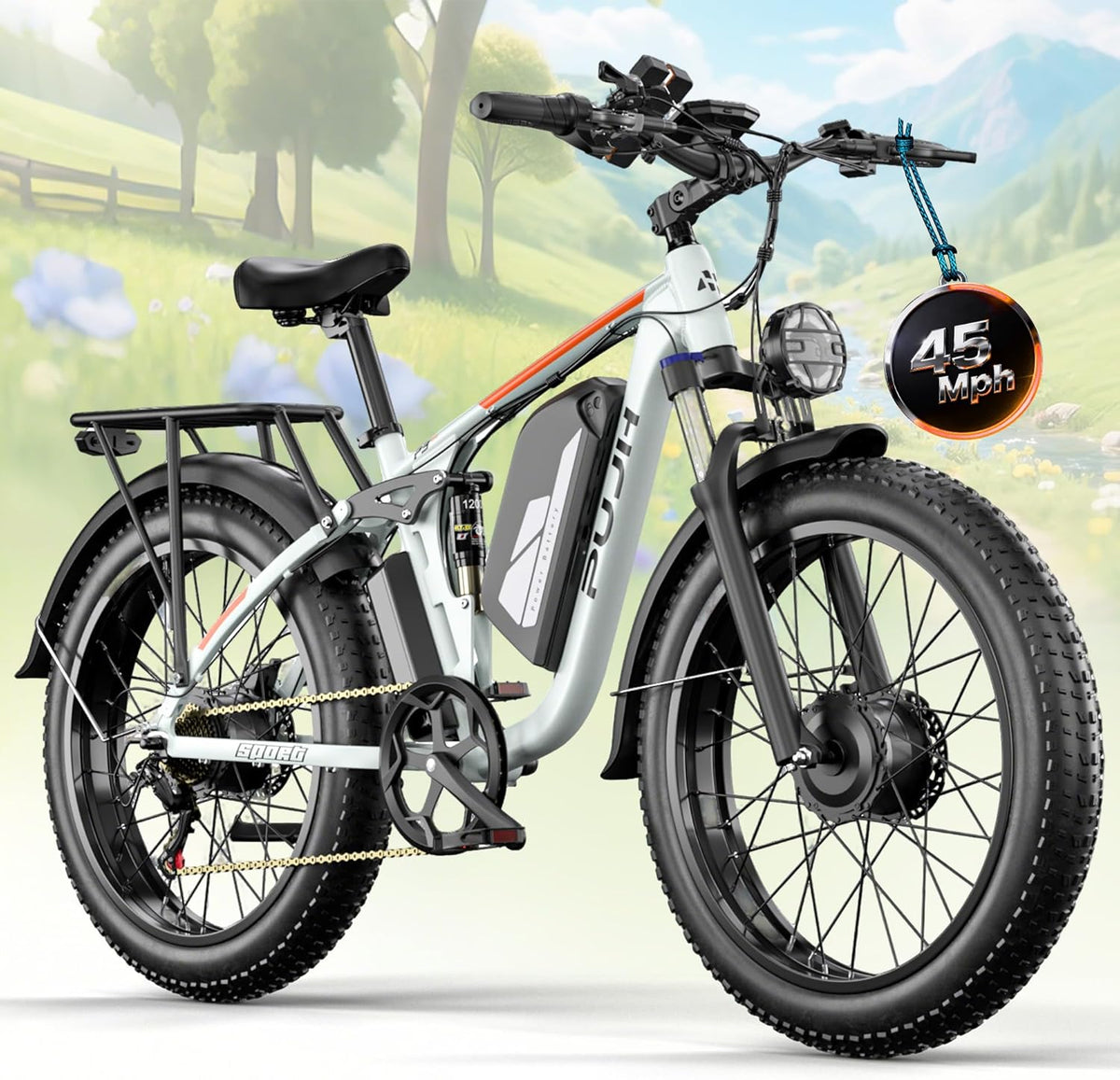Peak 6000W Dual Motor Electric Bike,60V 1200Wh Removable Battery & 110Nm Torque,Fast Ebike for Adults,Max 45MPH & 100-Mile Range,24" Fat Tire Electric Bicycle for Snow Commuter Riding E-Bikes