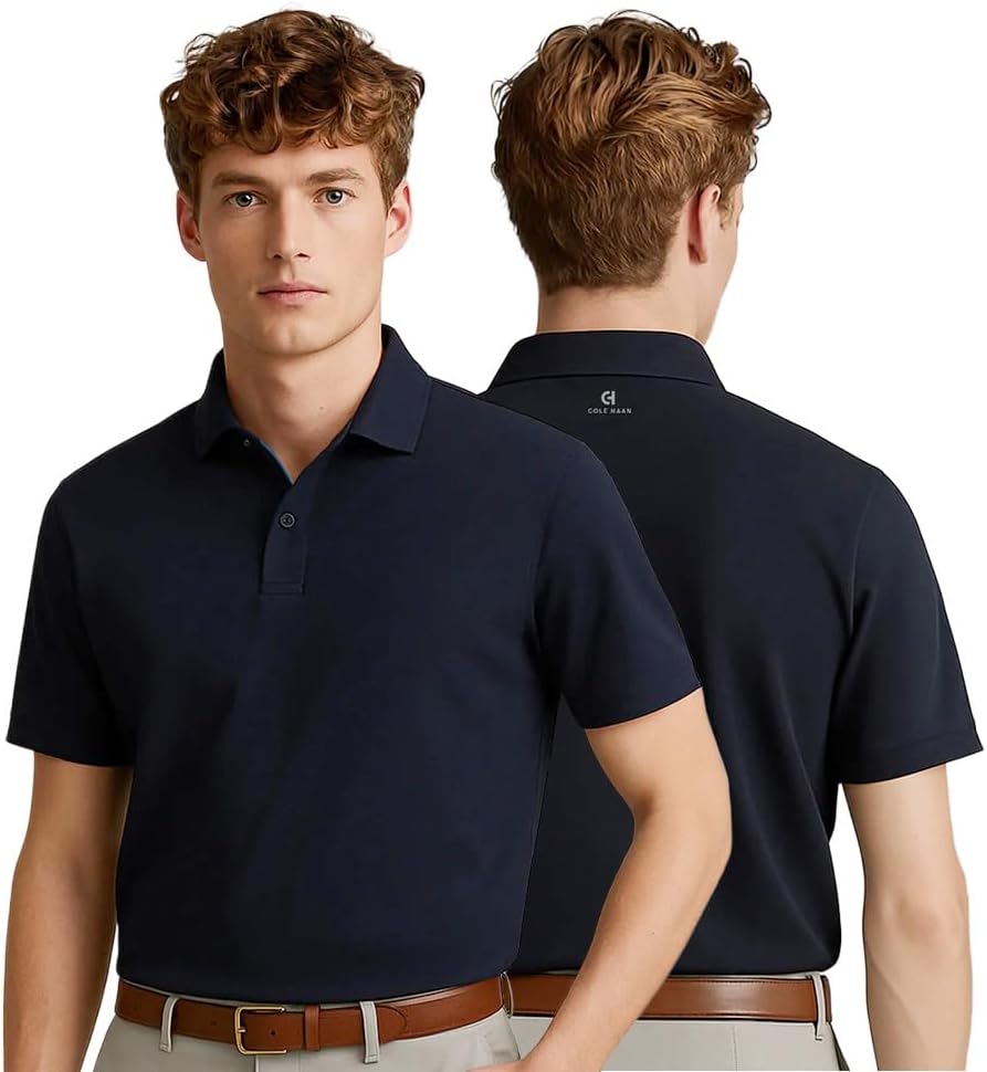 Cole Haan Ashland Golf Polo Shirts for Men - Sophisticated Premium Jersey Knit with Stretch and Cooling Moisture Management