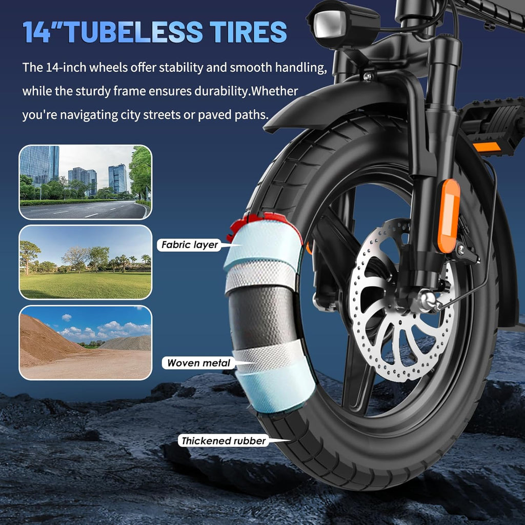 Foldable Electric Bike for Adults and Teens, 740W Peak Motor Ebike with 48V 10AH/20AH Removable Battery, 30-60 Miles PAS Range, 14" Folding Mini E-Bike, 20MPH Electric Bicycle for Daily Commuting