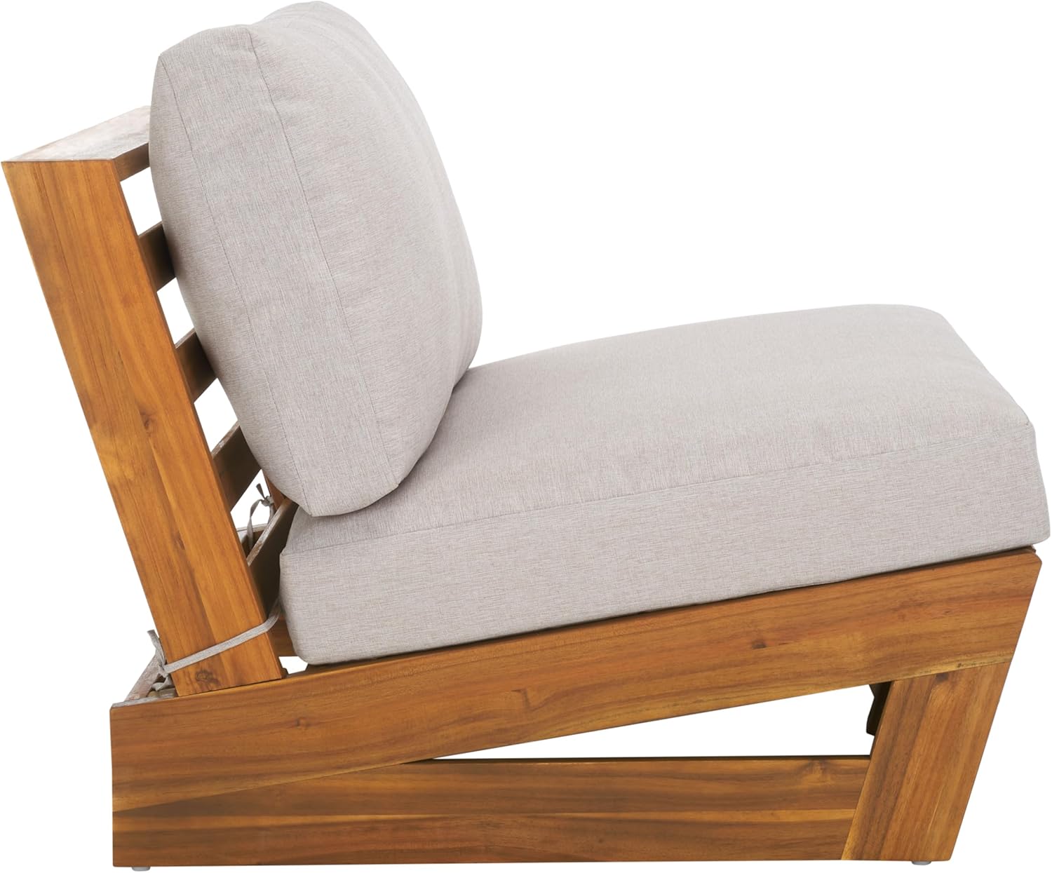 SAFAVIEH Outdoor - Lynn Lounge Chair Set of 2 - Natural & Light Grey - Solid Wood with Cushion - Modern Slatted Lounge Design - Ideal for Patio, Deck, Poolside, Backyard (PAT7328B-SET2)