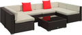 Outsunny 7 Piece Patio Furniture Set, Wicker Outdoor Sectional Sofa Set, All Weather PE Rattan Outdoor Furniture Conversation Sets with Cushions, Glass Top Coffee Table, Pillows, Cream White