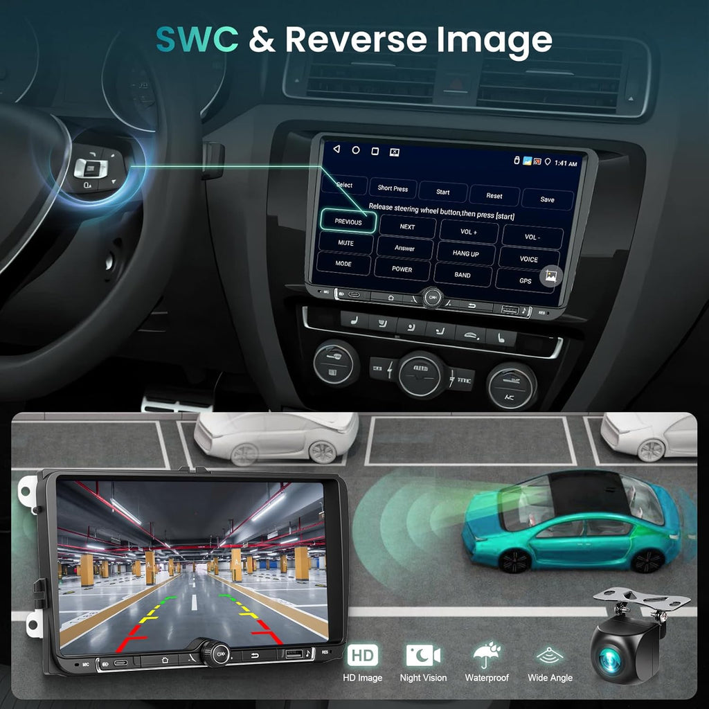 Hodozzy 4G+64G Radio for Volkswagen VW Jetta Passat Golf Beetle Polo Caddy Tiguan Touran for SEAT for Skoda with Wireless CarPlay Android Auto, 9 Inch Car Radio with Bluetooth,GPS,WiFi,Camera