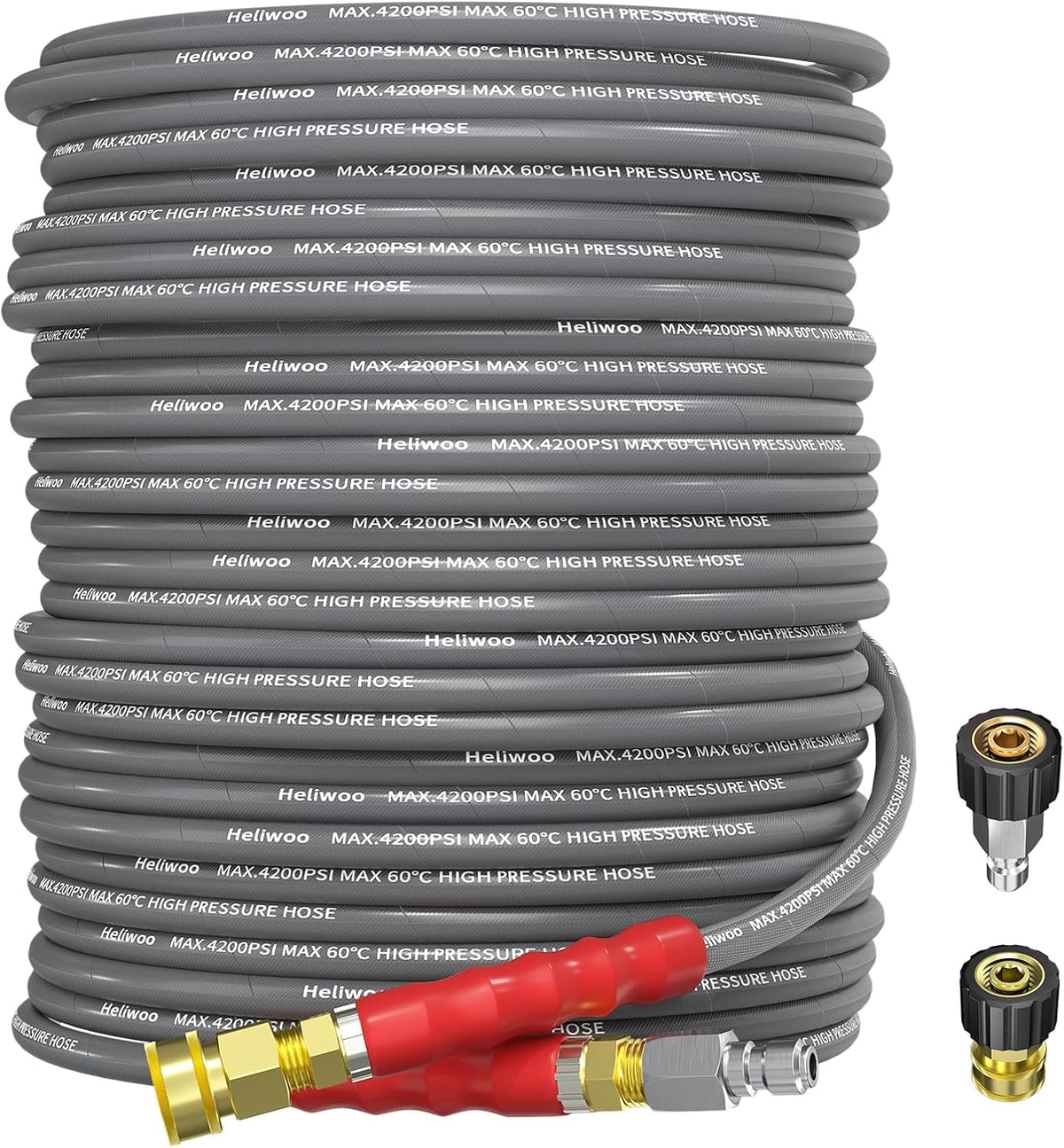 Pressure Washer Hose 125ft, 1/4 Inch Kink Resistant 4200PSI Power Washer Extension Hose, Flexible Heavy Duty Replacement Hose, Compatible with M22 14mm Fittings, High Tensile Wire Braid
