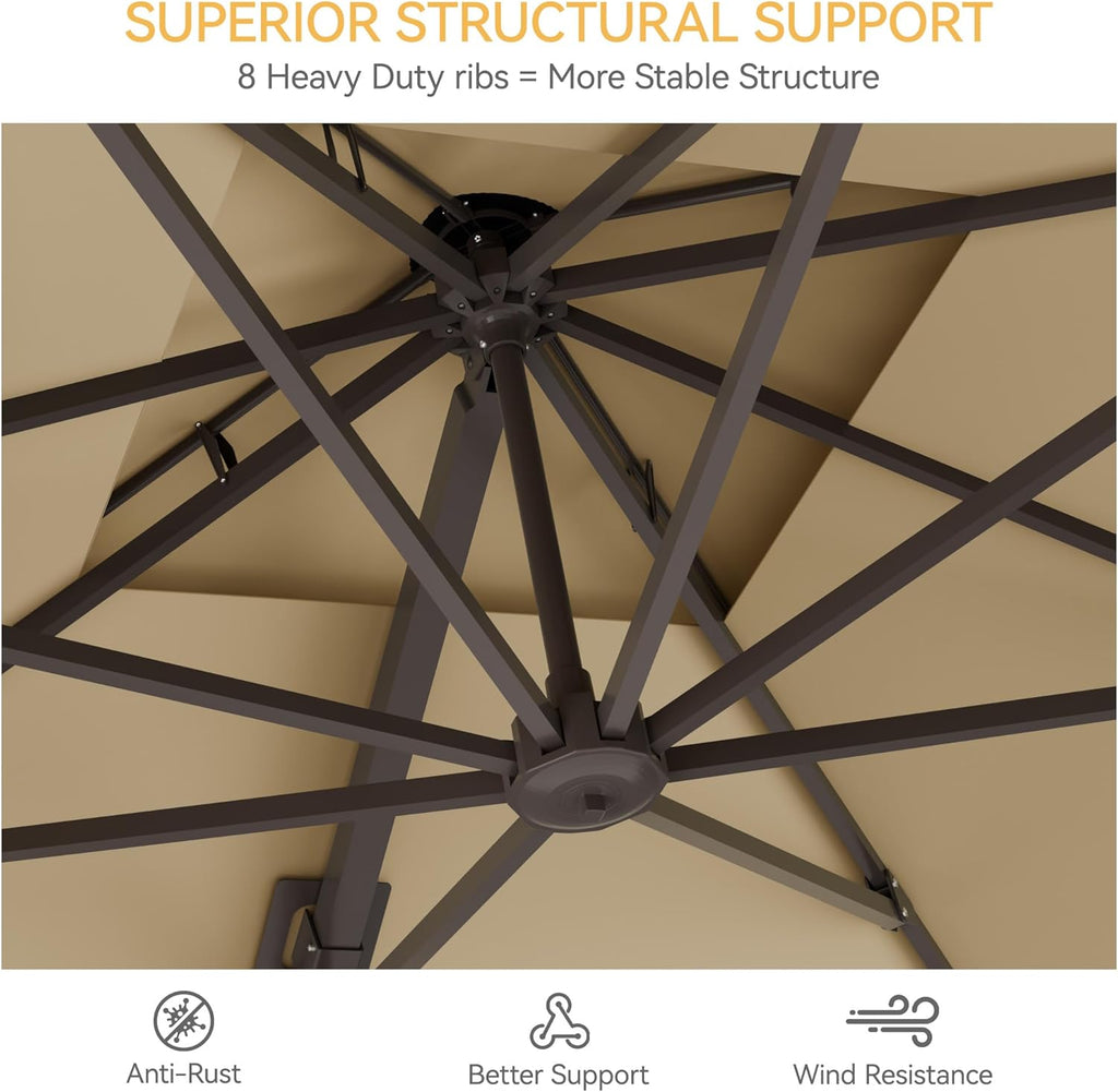 9x12 FT Patio Umbrella, Large Cantilever Rectangular Double Top Heavy Duty Offset Umbrellas with 360° Rotation, Outdoor shade for Garden Deck Pool, Beige
