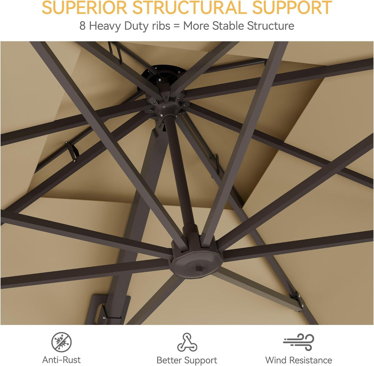 9x12 FT Patio Umbrella, Large Cantilever Rectangular Double Top Heavy Duty Offset Umbrellas with 360° Rotation, Outdoor shade for Garden Deck Pool, Beige