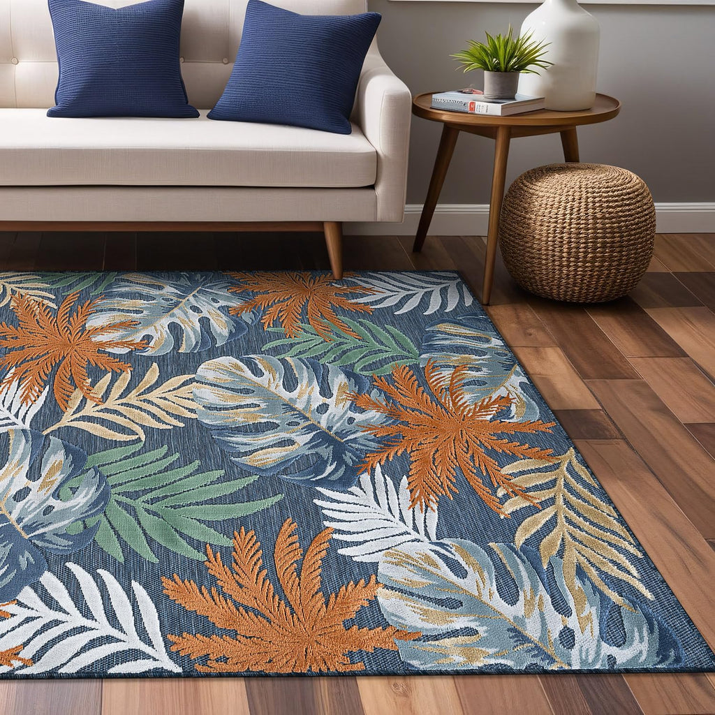 Luul Home Floral Indoor Outdoor Rugs 9x12 Large Area Rug for Living Room, Patio Decor, Kitchen, and Entryway Rug, Washable Stain Resistant Outside Carpet Midnight 9 x 12