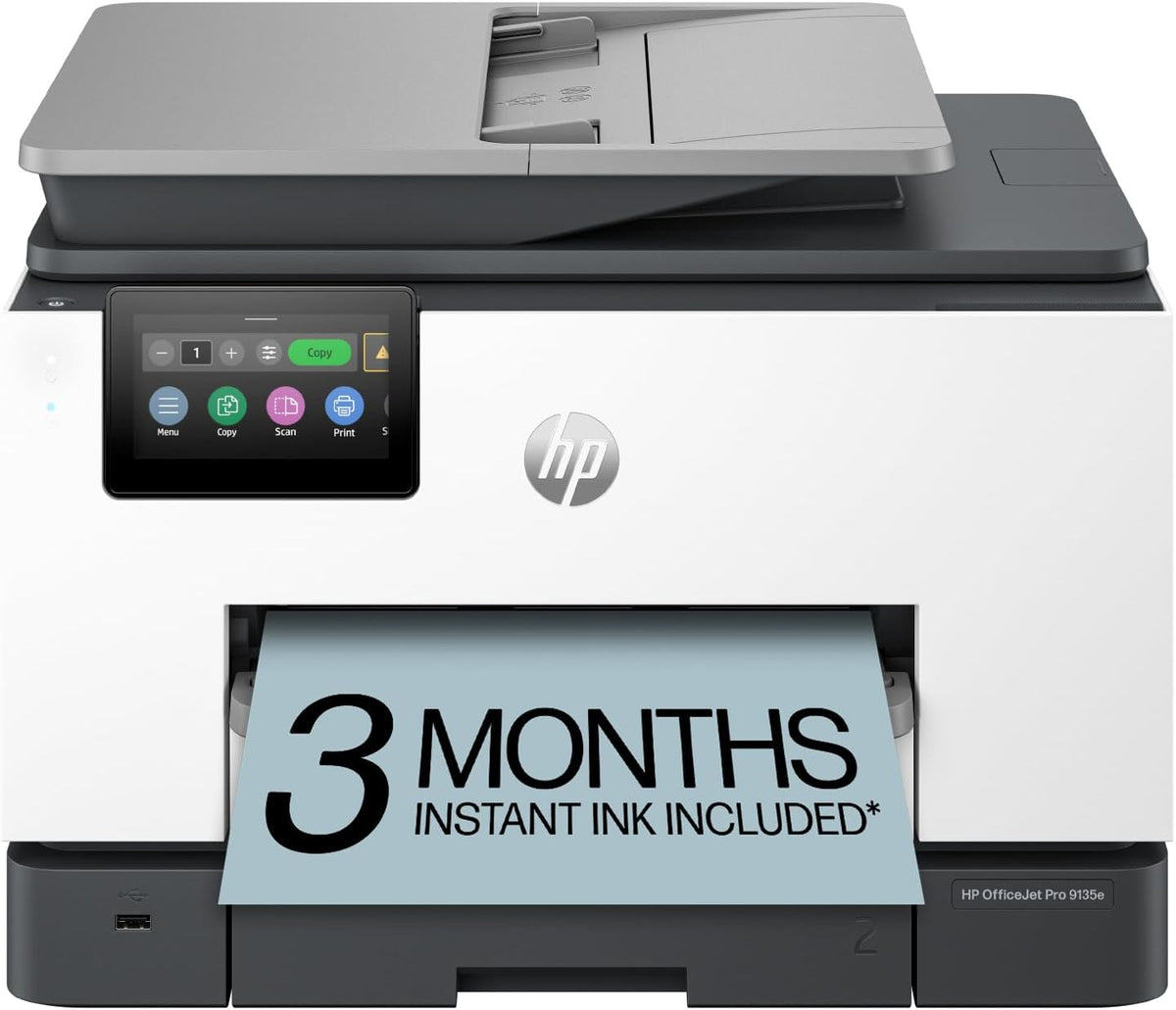 HP OfficeJet Pro 9135e Wireless All-in-One Color Inkjet Printer, Print, scan, copy, fax, ADF, Duplex printing best-for-office, 3 month Instant Ink trial included, AI-enabled (404M0A)