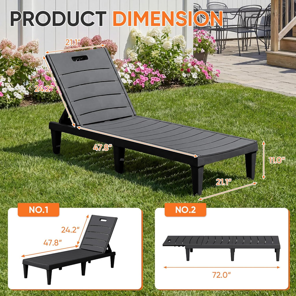 Homall Patio Chaise Lounge Chairs Set of 2, Outdoor Lightweight Lounge Chairs, 5 Position Adjustments Backrest for Outside Pool, Garden, Patio and Beach, Black