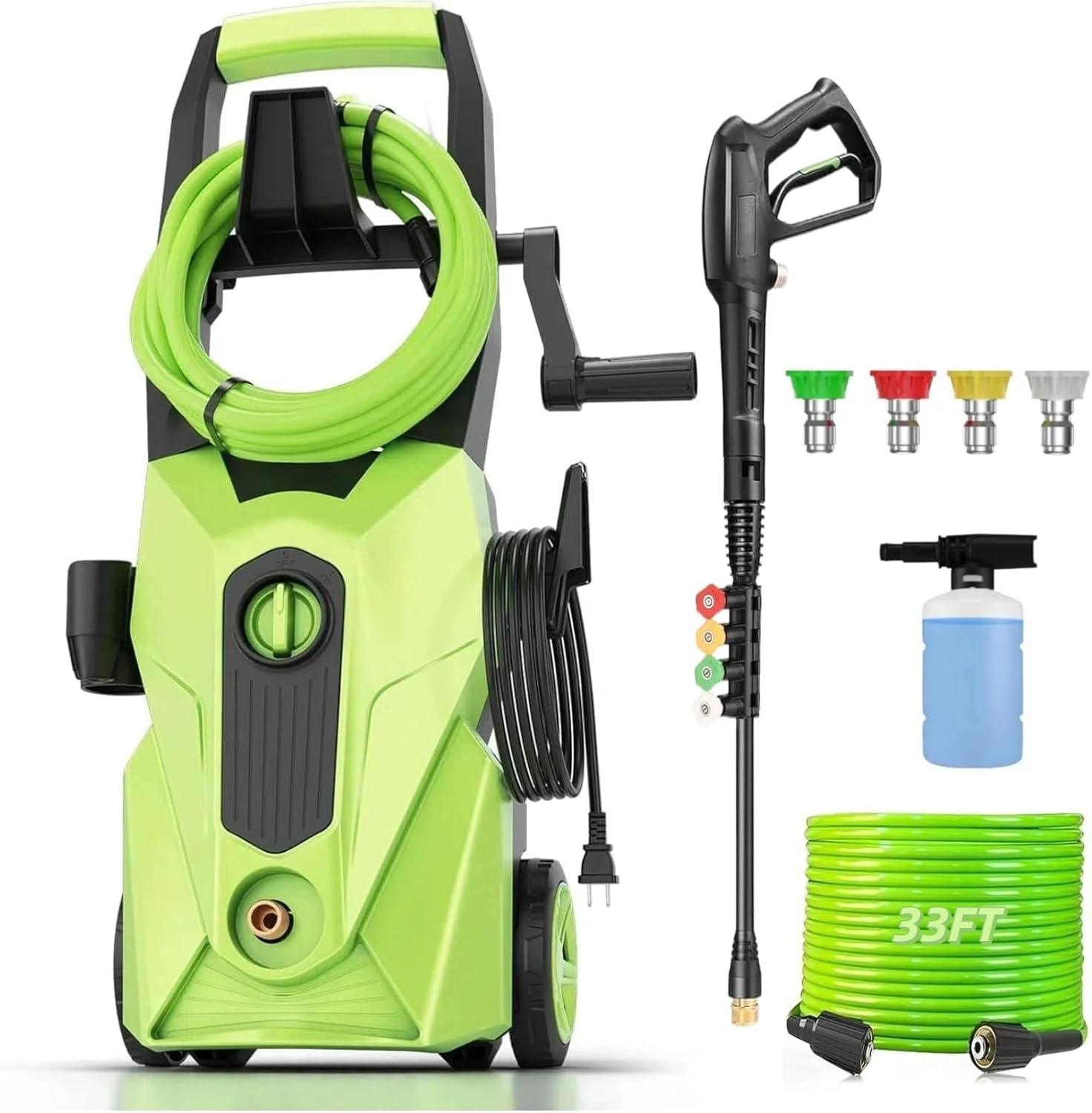 Pressure Cleaner 5000PSI High Power Cleaners with 33ft Pressure Hose, 4 Nozzles and Foam Cannon, for Home, Cars, Fences, Patio (Light Green)