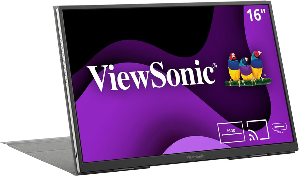 ViewSonic VG1656N-S 16" 1200p IPS Wireless Portable Monitor with 2 Way Powered 60W USB C, 60 Hz, Black - Certified Refurbished